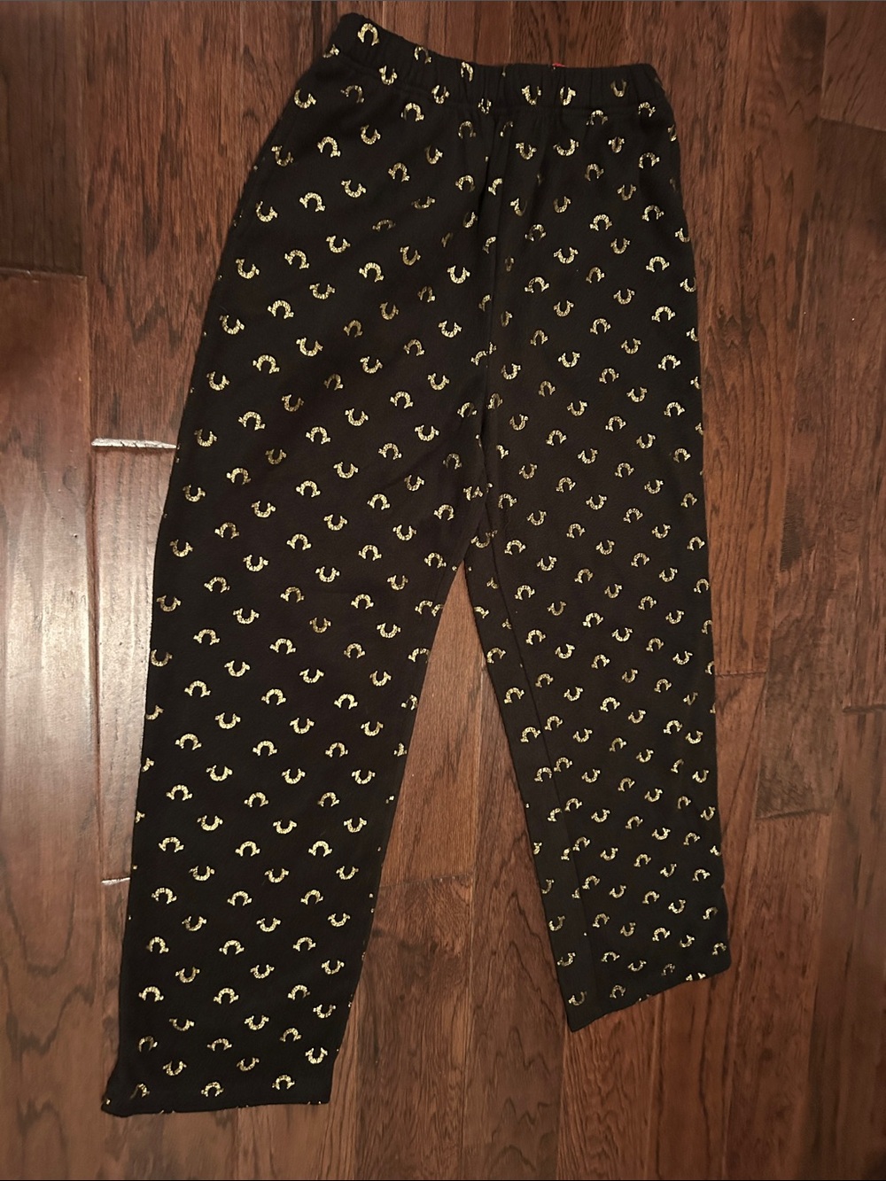 True Religion Black Sleep Pants with Gold Print